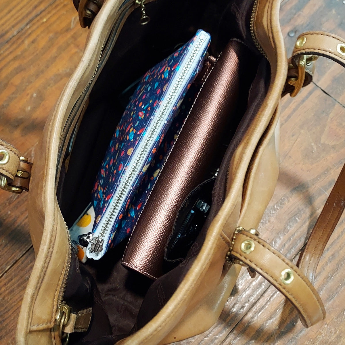 Space Themed Faux Leather Stand Up Zip Bag