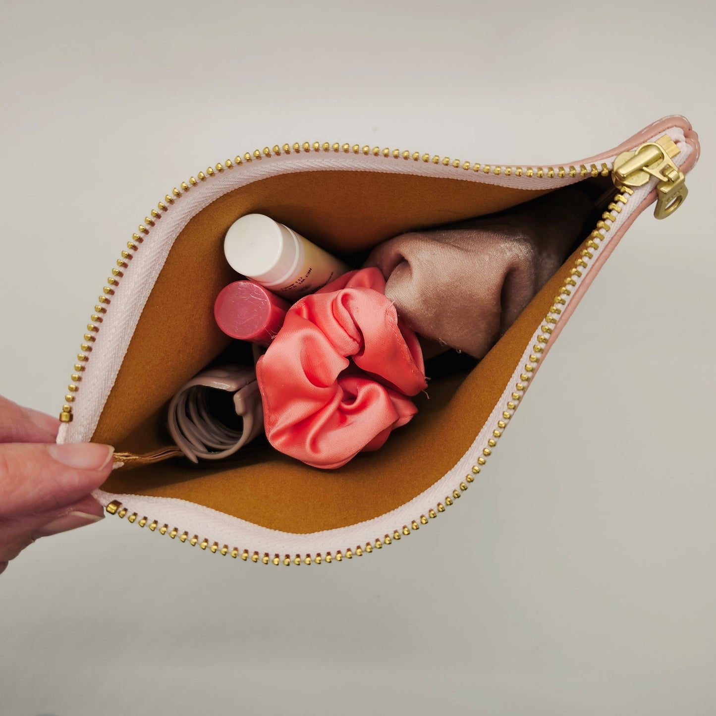 Pebbled Faux Leather Flat Zip Bag