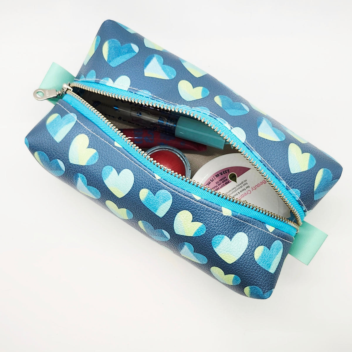 Teal Hearts Large Boxy Vinyl Bag