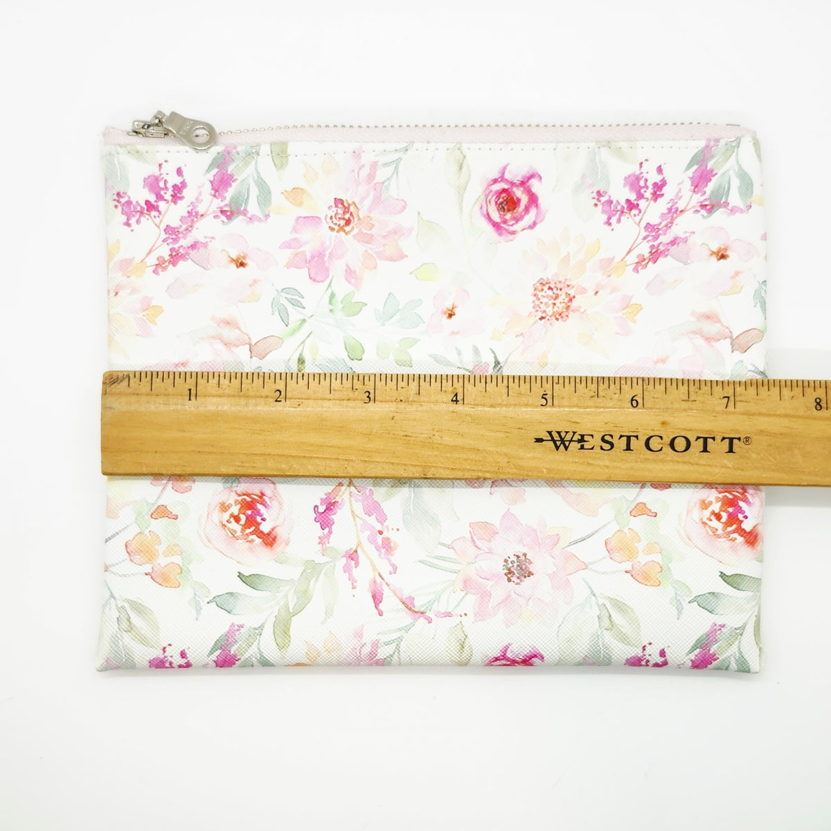 Watercolor Flowers Faux Leather Flat Zip Bag