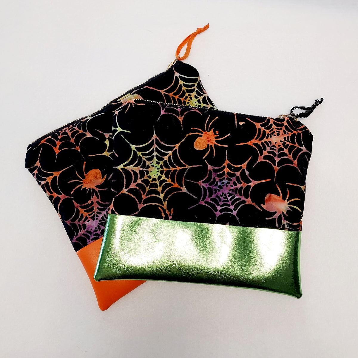 Spiderweb Batik Zippered Pouch with Vegan Leather Accent