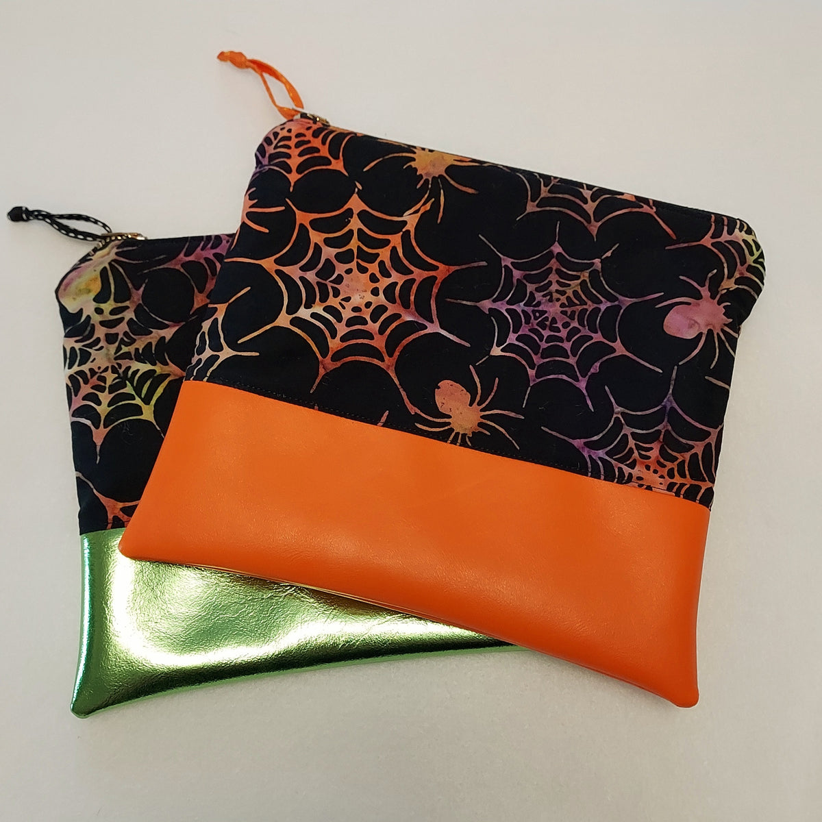Spiderweb Batik Zippered Pouch with Vegan Leather Accent