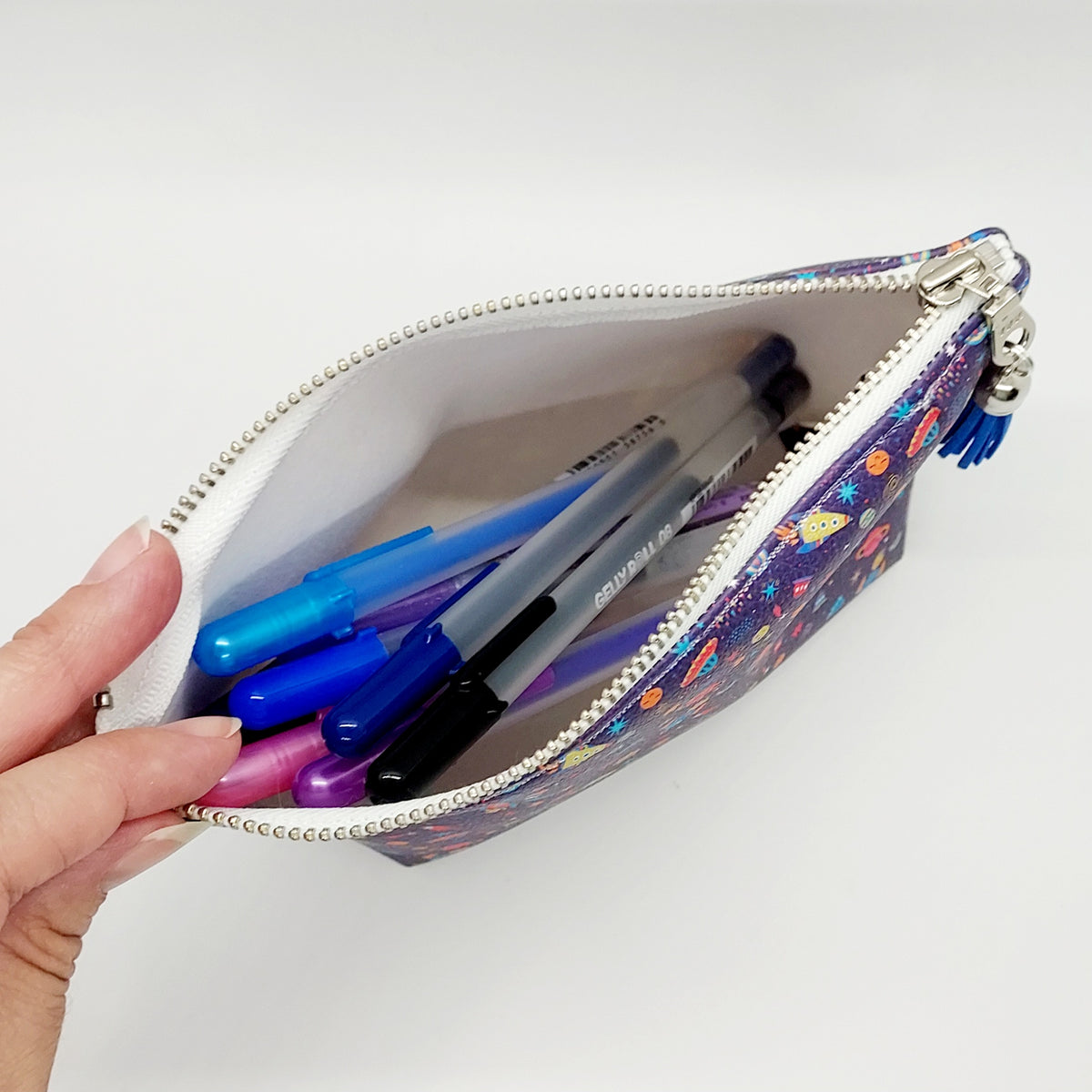Space Themed Faux Leather Stand Up Zip Bag