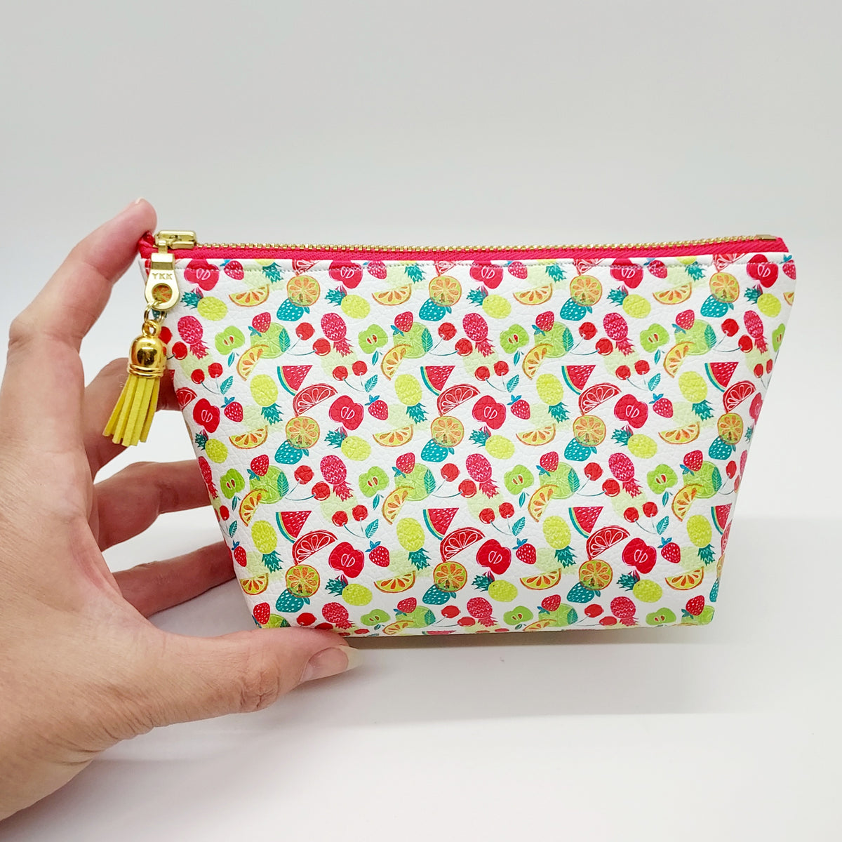Fruit Salad Print Faux Leather Stand Up Zip Bag