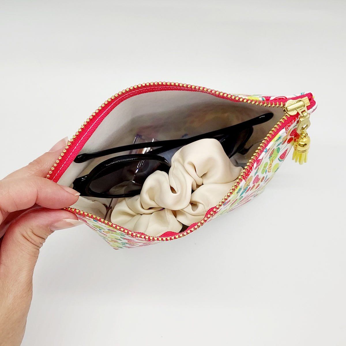Fruit Salad Print Faux Leather Stand Up Zip Bag