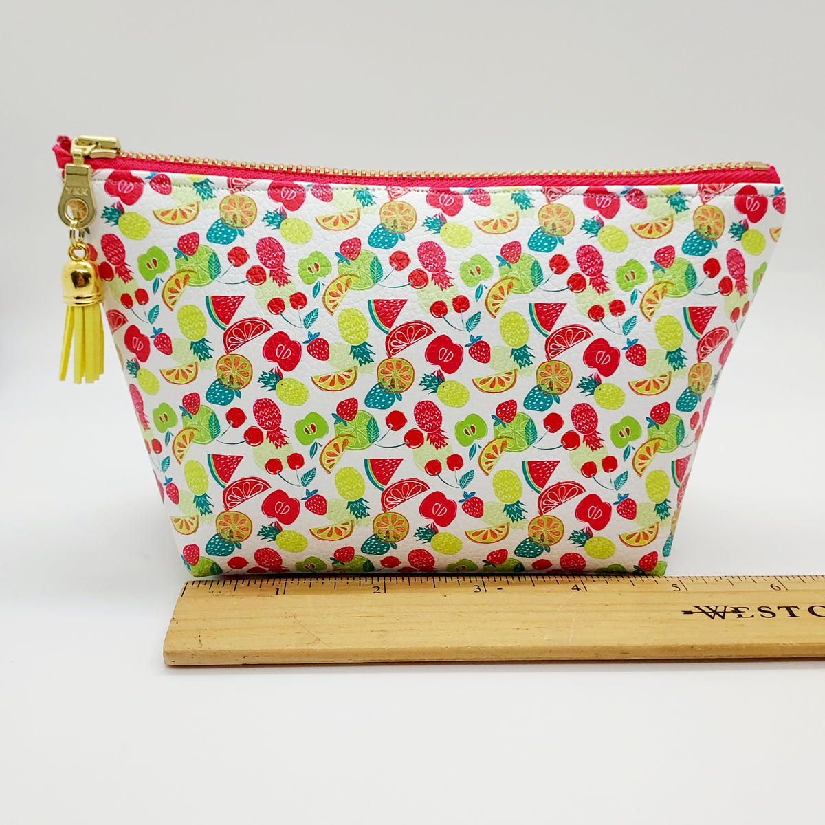 Fruit Salad Print Faux Leather Stand Up Zip Bag