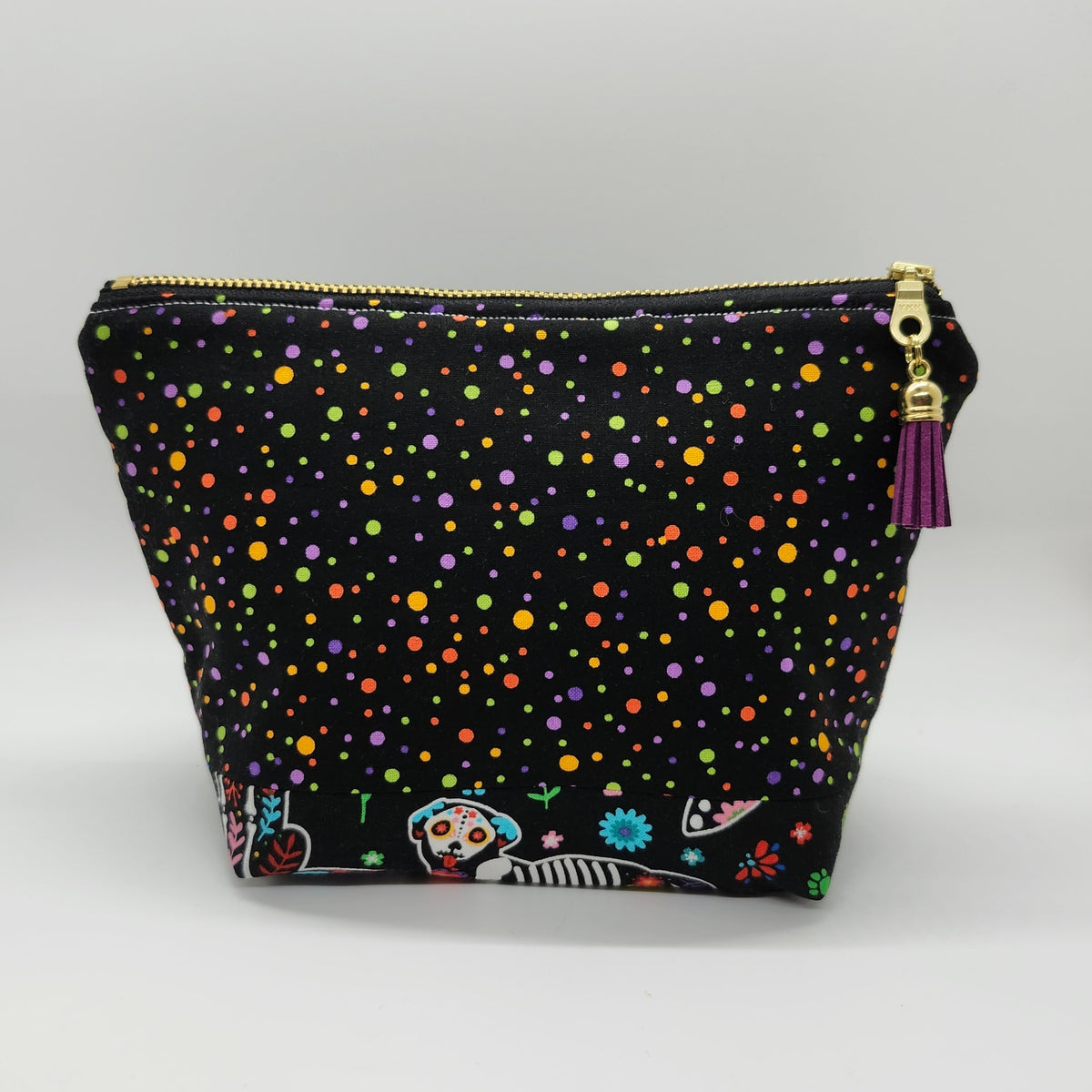 Día de Los Muertos Dogs Polka Dot Makeup Bag