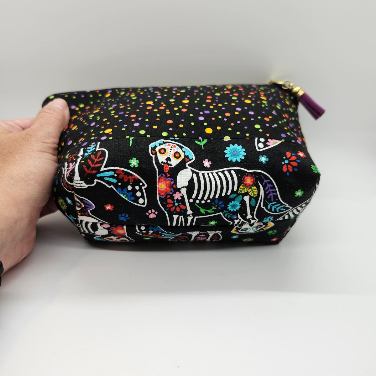 Día de Los Muertos Dogs Polka Dot Makeup Bag