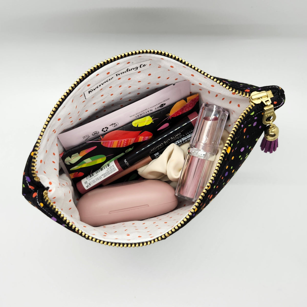 Día de Los Muertos Dogs Polka Dot Makeup Bag