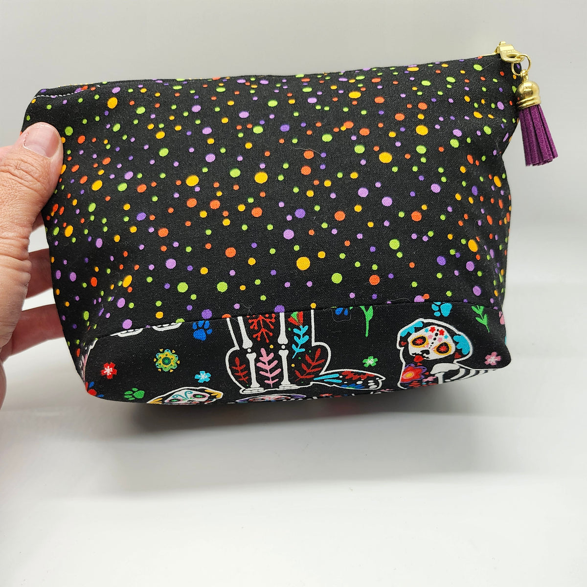 Día de Los Muertos Dogs Polka Dot Makeup Bag
