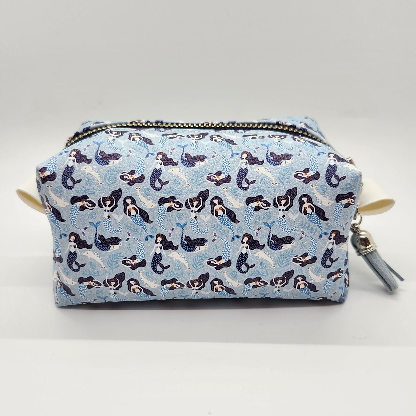 Mermaids Print Faux Leather Zipper Pouch, Small Dopp Kit Bag