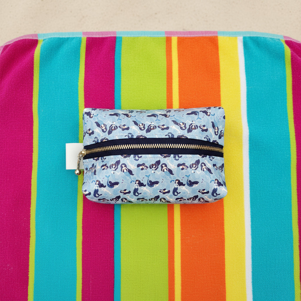 Mermaids Print Faux Leather Zipper Pouch, Small Dopp Kit Bag