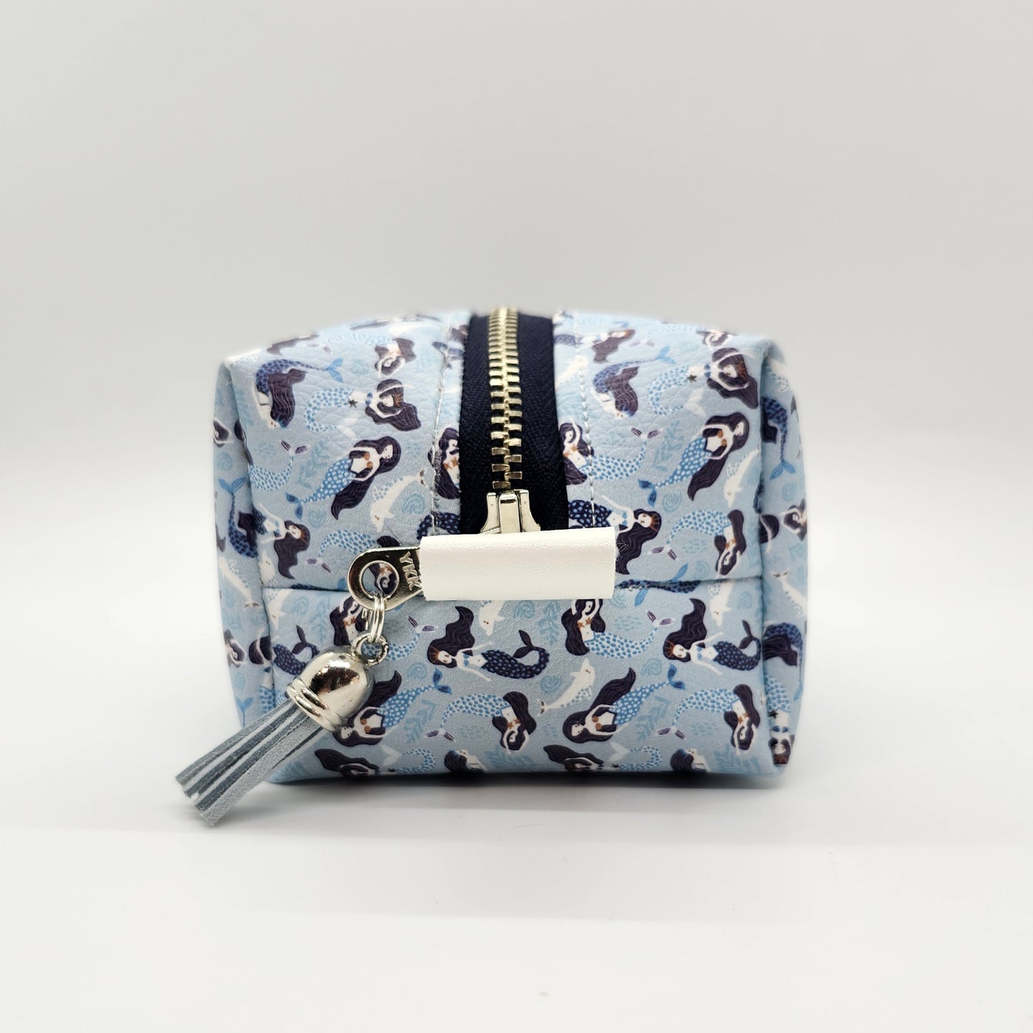 Mermaids Print Faux Leather Zipper Pouch, Small Dopp Kit Bag