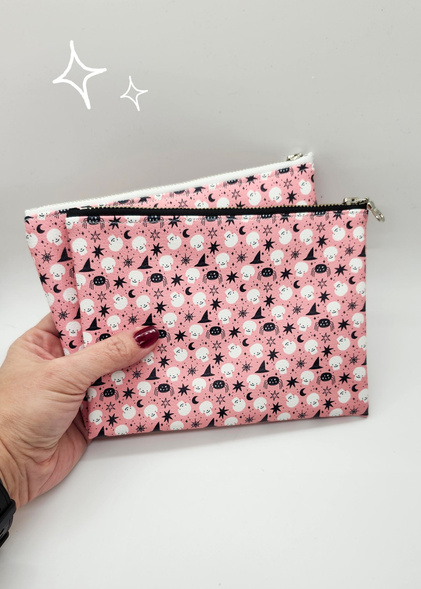 Halloween Icon Print Vegan Leather Lay Flat Zip Bag