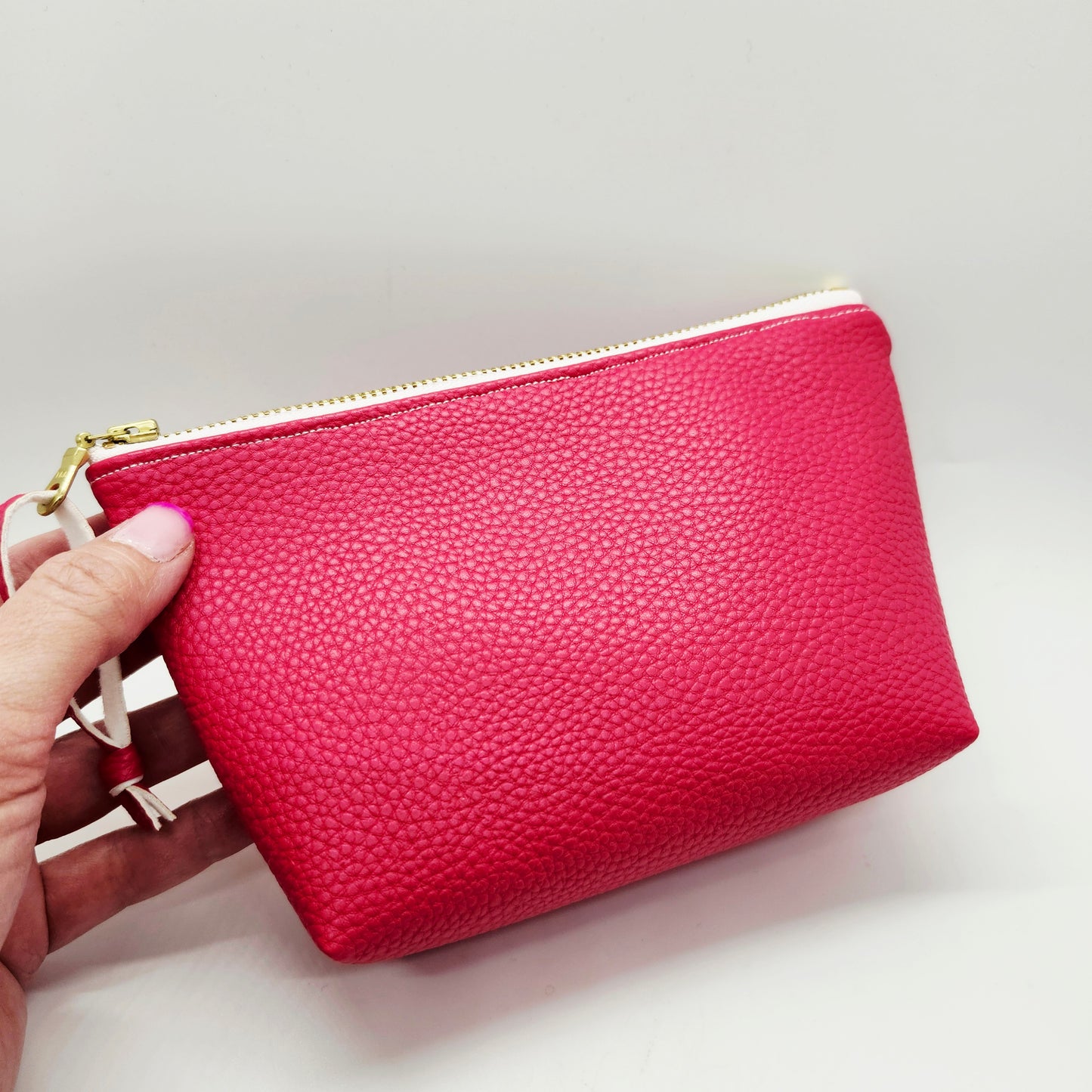 Pebbled Faux Leather Stand Up Zip Bag, Pretty Pink Editions