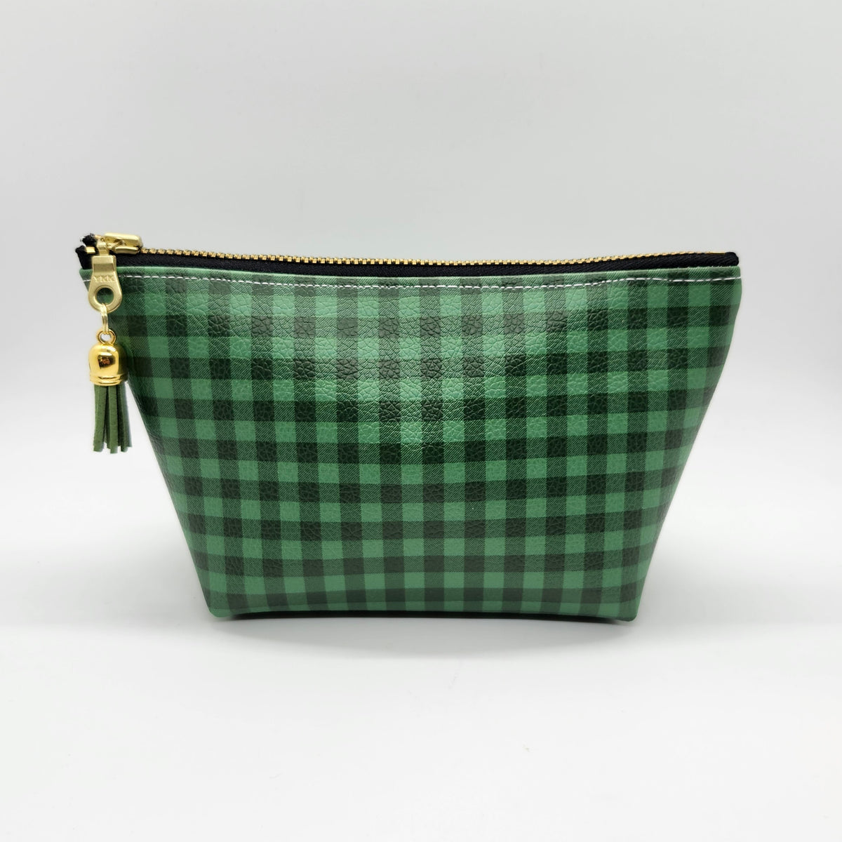 Green Buffalo Plaid Faux Leather Standing Zip Bag