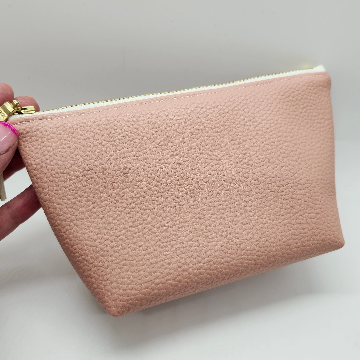 Pebbled Faux Leather Stand Up Zip Bag, Pretty Pink Editions