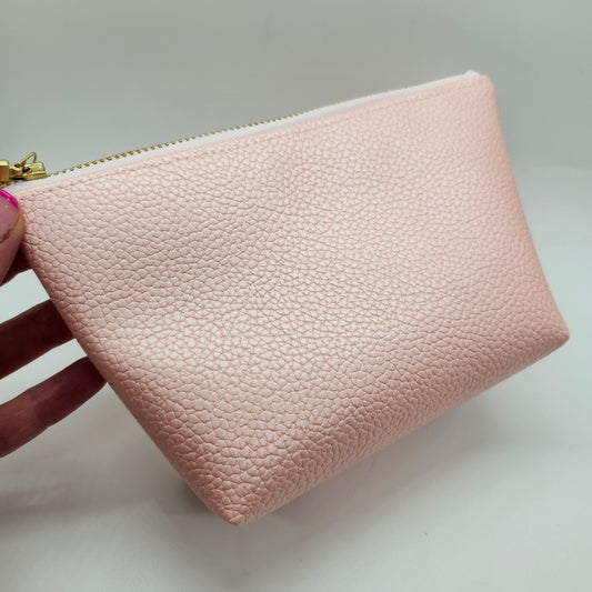 Pebbled Faux Leather Stand Up Zip Bag, Pretty Pink Editions