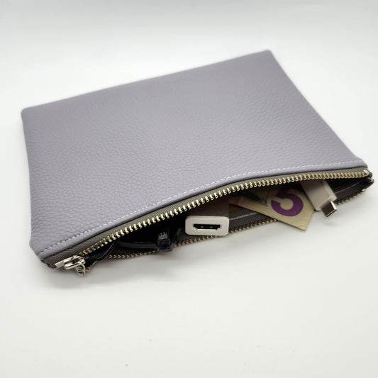 Pebbled Faux Leather Flat Zip Bag