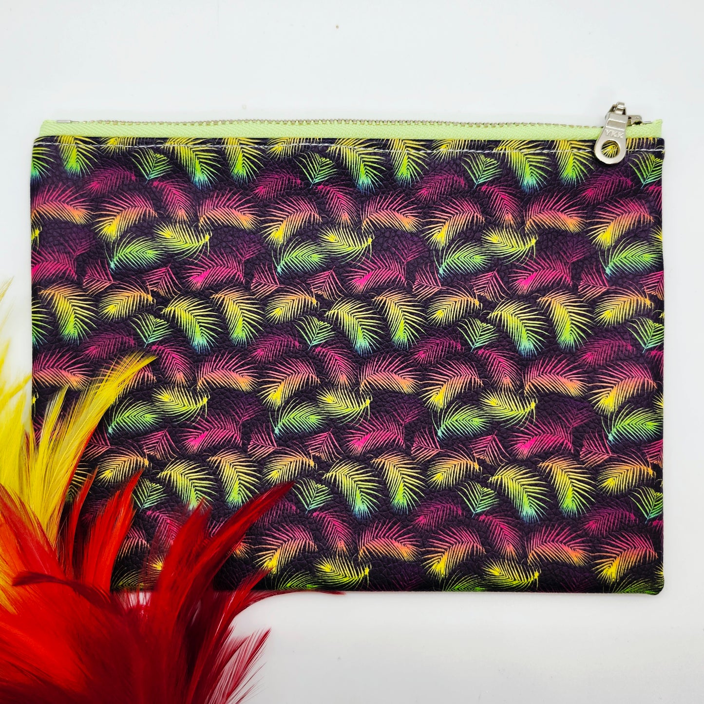 Smooth Faux Leather Flat Zip Bag, Neon Summer Editions