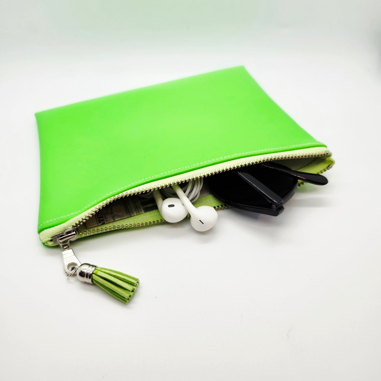 Smooth Faux Leather Flat Zip Bag, Neon Summer Editions