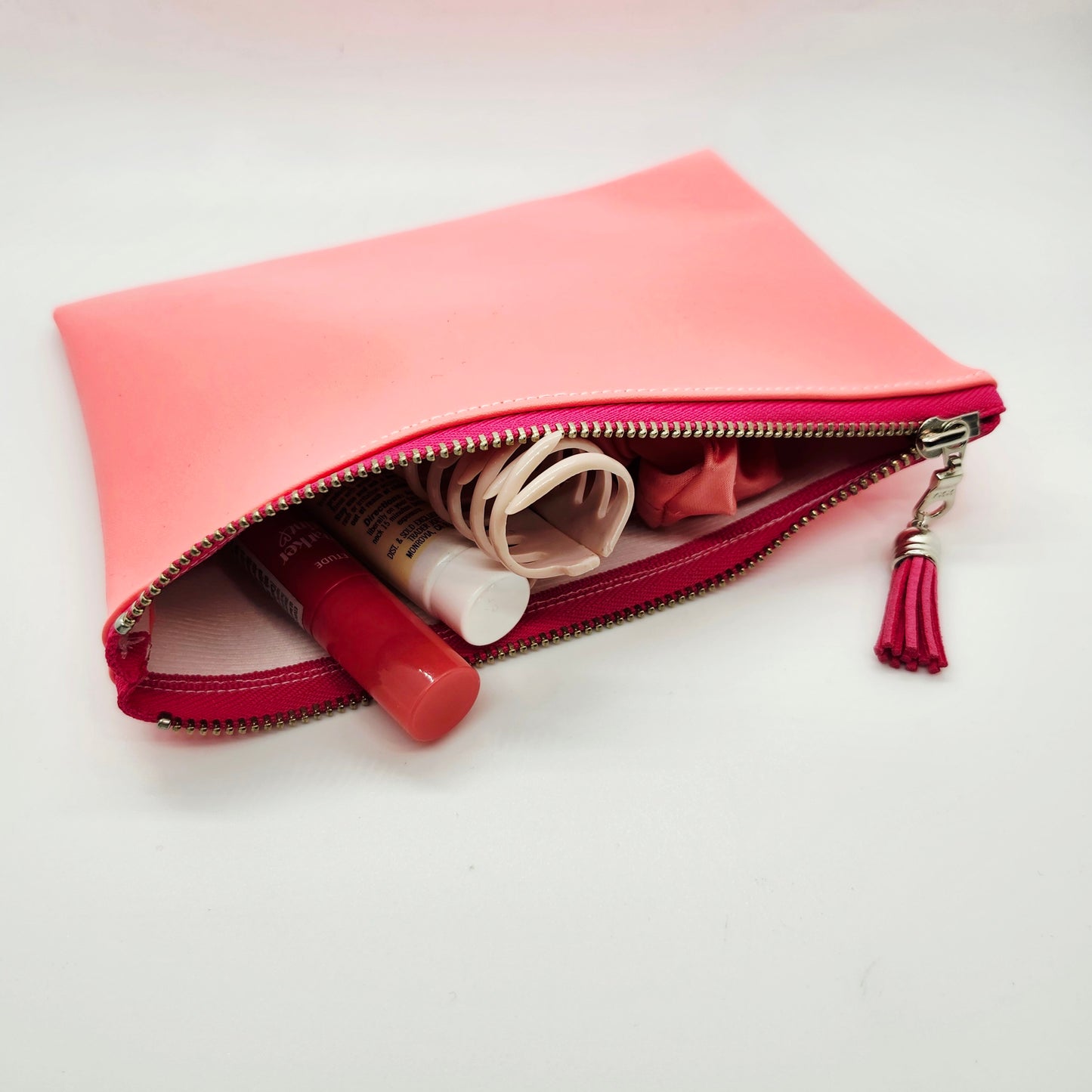 Smooth Faux Leather Flat Zip Bag, Neon Summer Editions