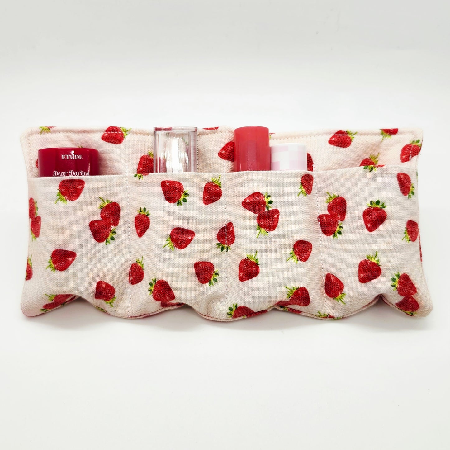 Strawberry Print Padded Insert, Lipstick & Bottle Holder, Travel Pocket Organizer