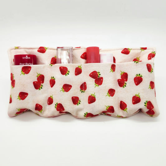 Strawberry Print Padded Insert, Lipstick & Bottle Holder, Travel Pocket Organizer
