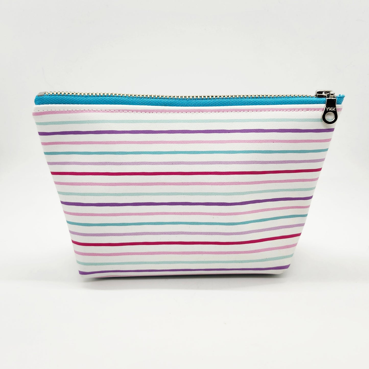 Smooth Faux Leather Stand Up Zip Bag, Striped Editions