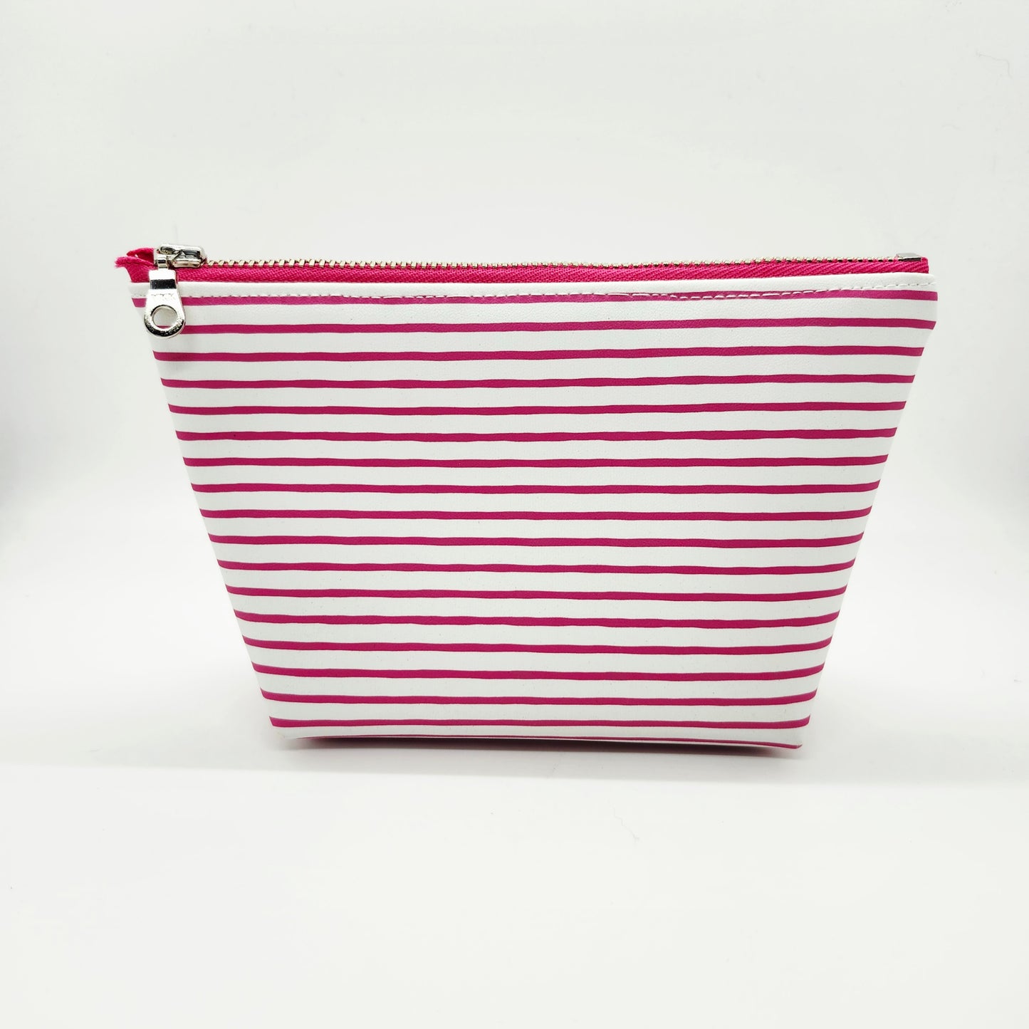 Smooth Faux Leather Stand Up Zip Bag, Striped Editions