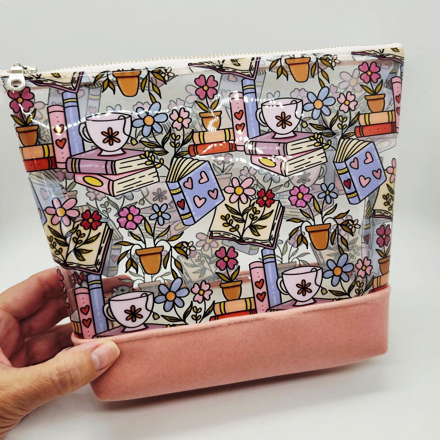 Dual Velvet + Printed Vinyl Standing Zippered Bag