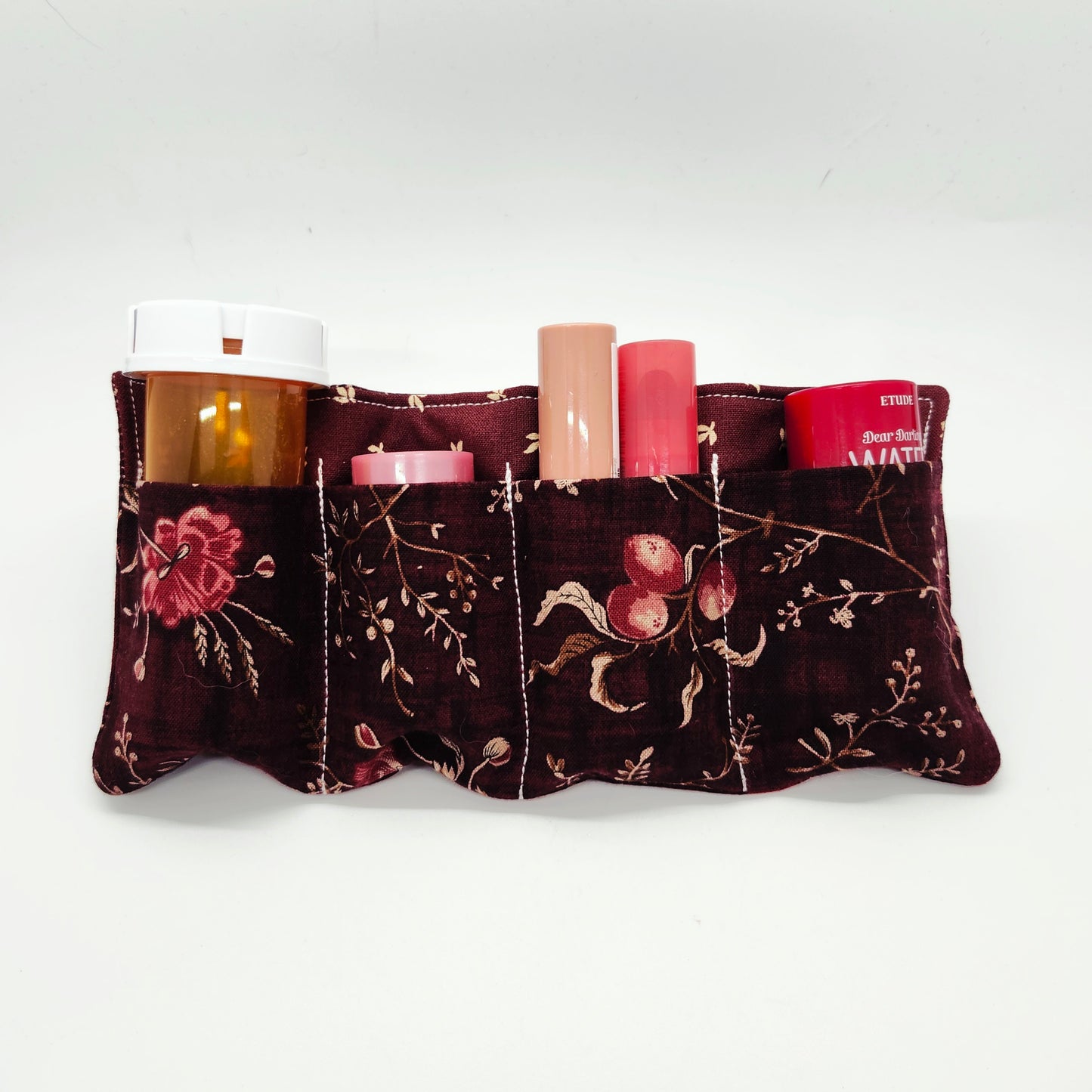 Garnet Brown and Wine Red Padded Insert, Lipstick & Bottle Holder, Travel Pocket Organizer