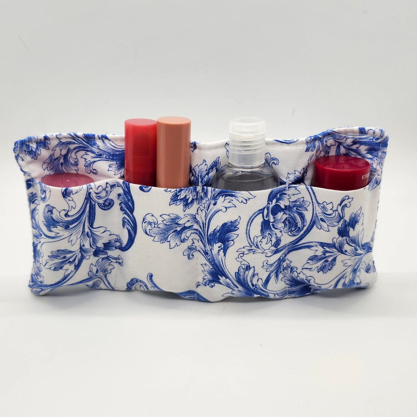 Blue Botanical Flourish Padded Insert, Lipstick & Bottle Holder, Travel Pocket Organizer