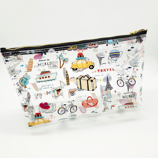 Travel Icons Clear Print Standing Vinyl Bag