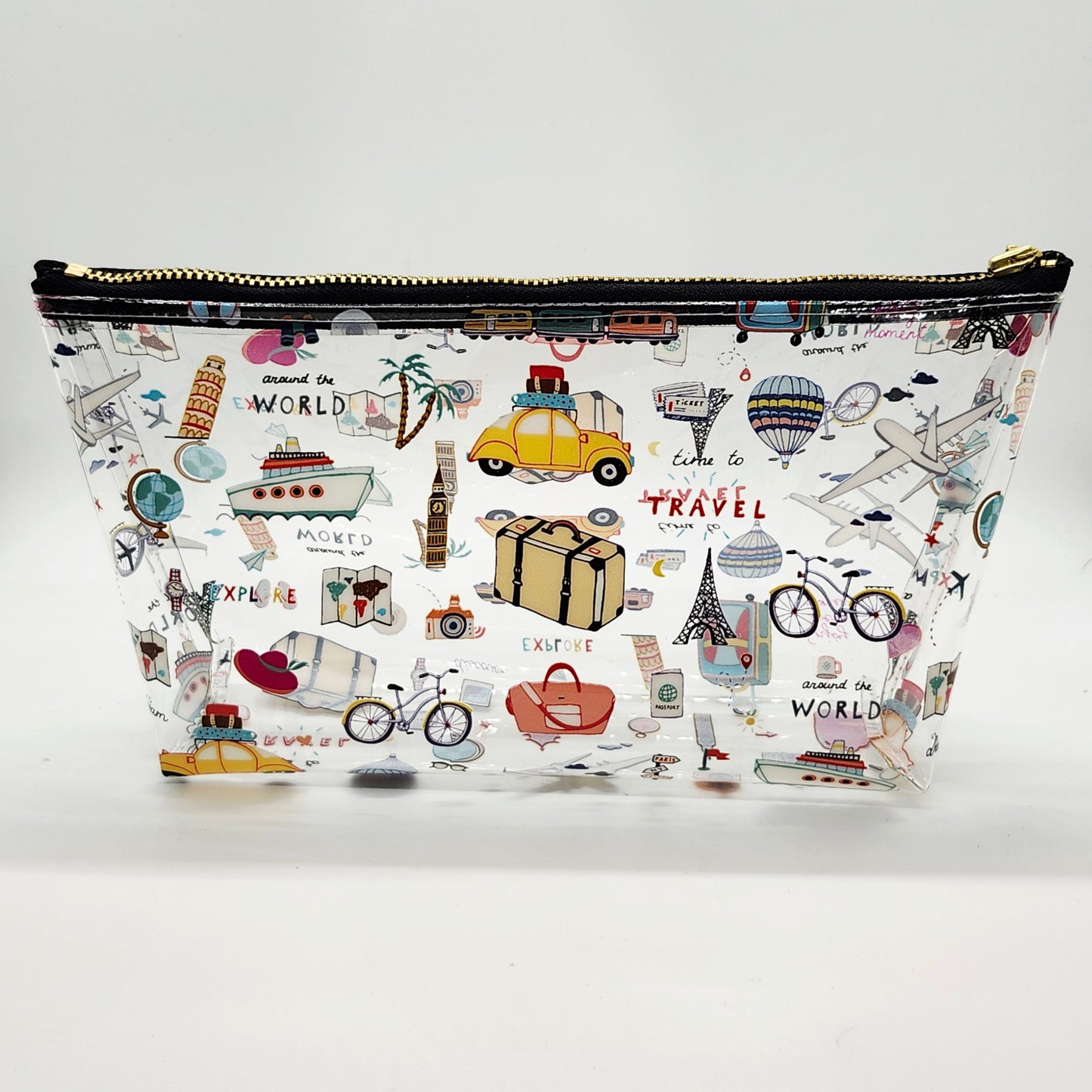Travel Icons Clear Print Standing Vinyl Bag