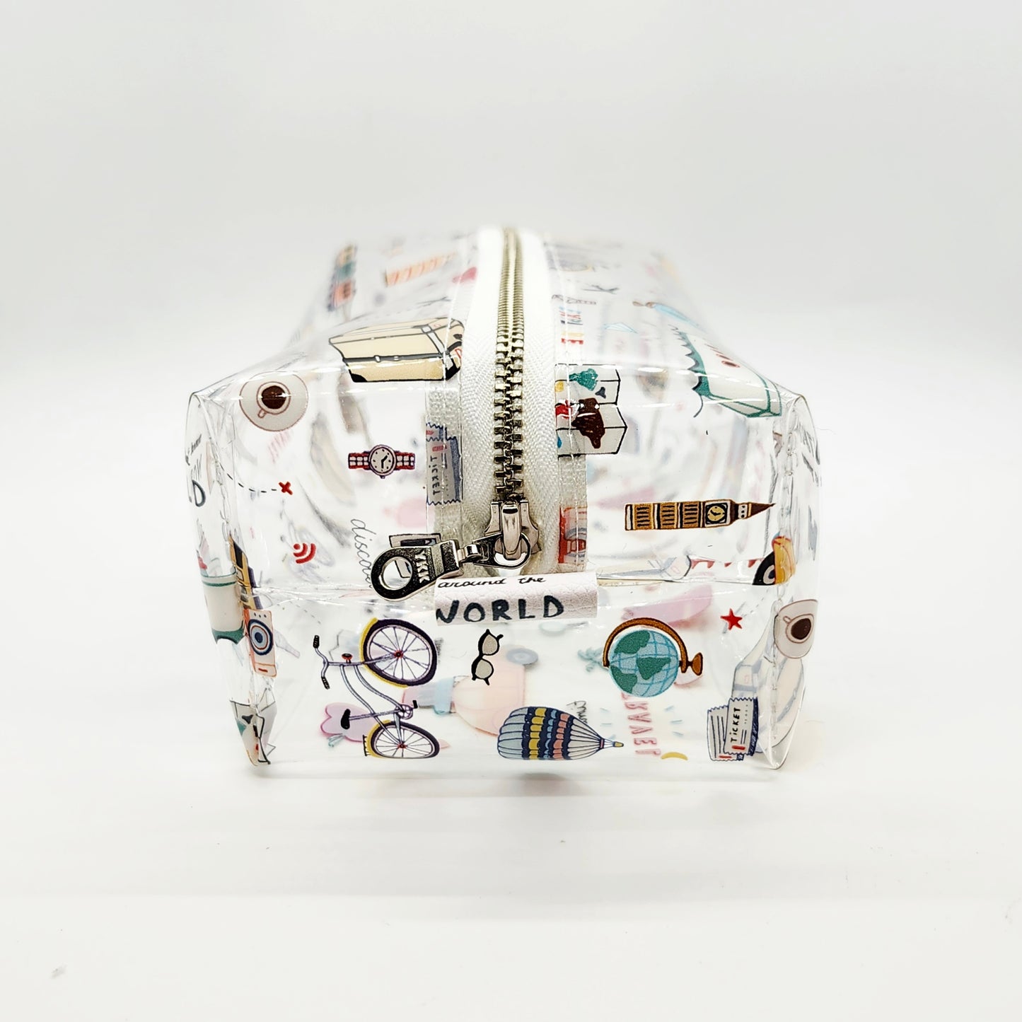 Travel Icons Clear Print Boxy Vinyl Bag