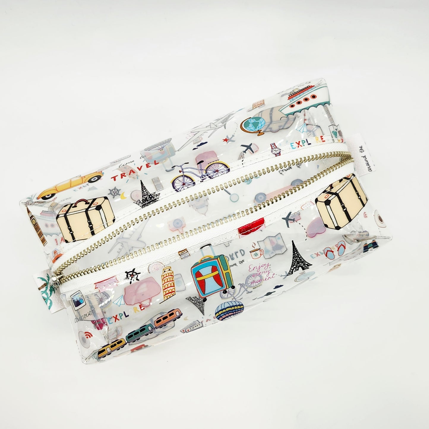 Travel Icons Clear Print Boxy Vinyl Bag