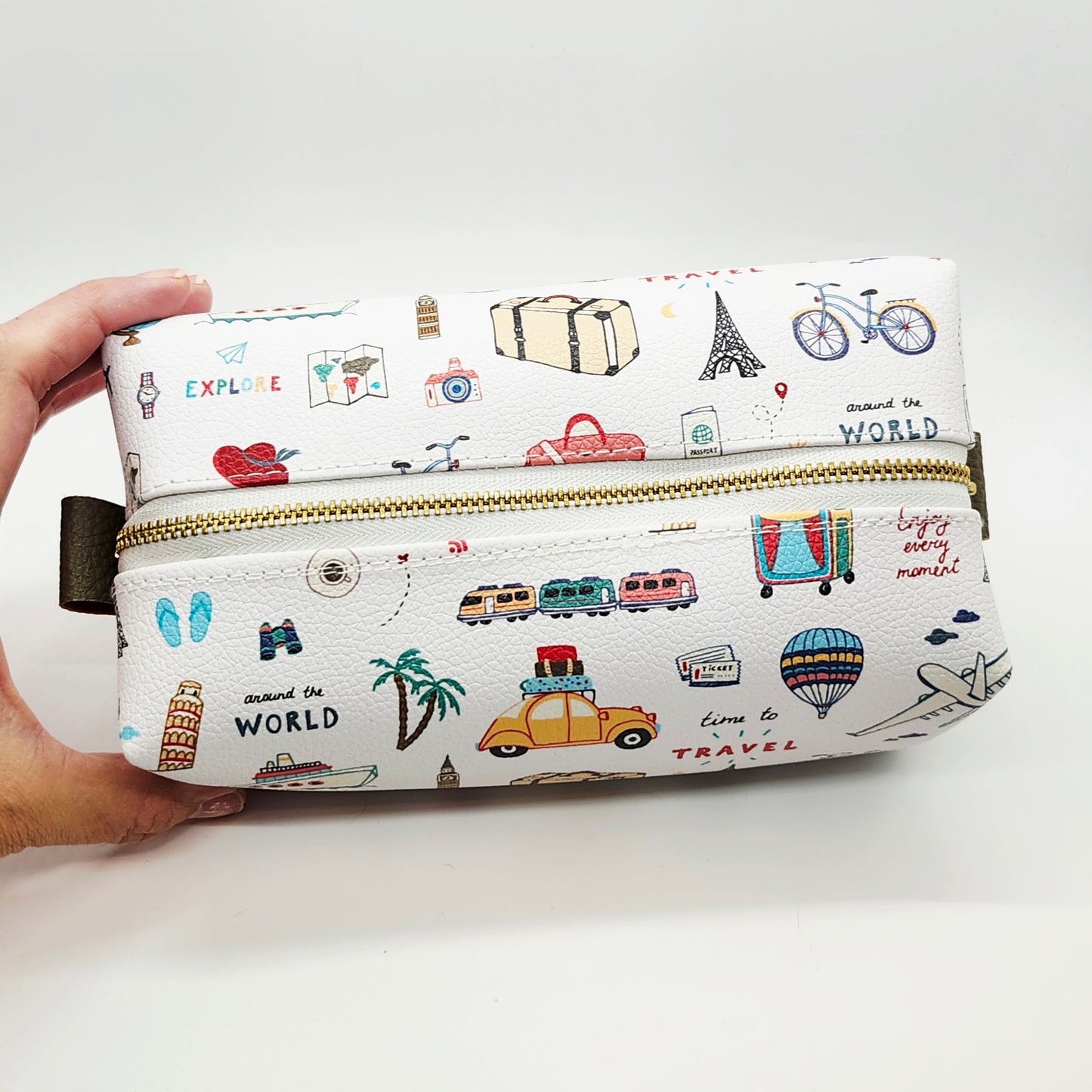 Travel Icons Clear Print Boxy Vinyl Bag