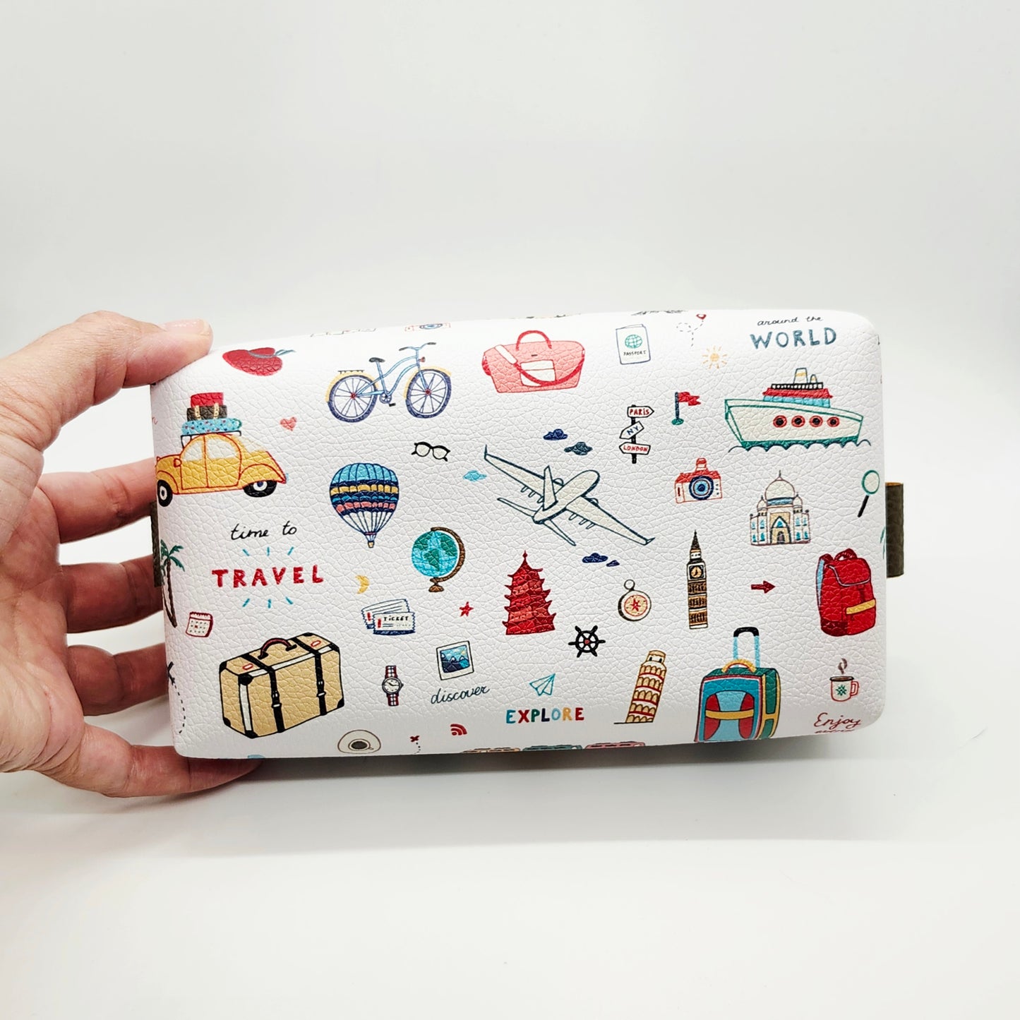 Travel Icons Clear Print Boxy Vinyl Bag
