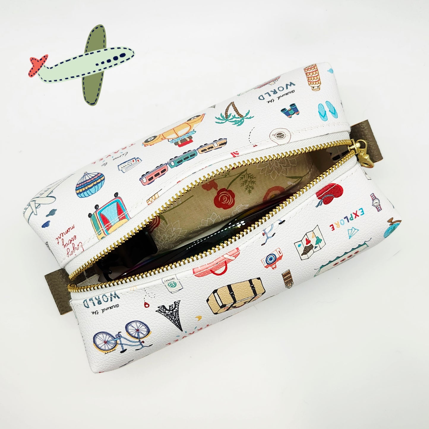 Travel Icons Clear Print Boxy Vinyl Bag