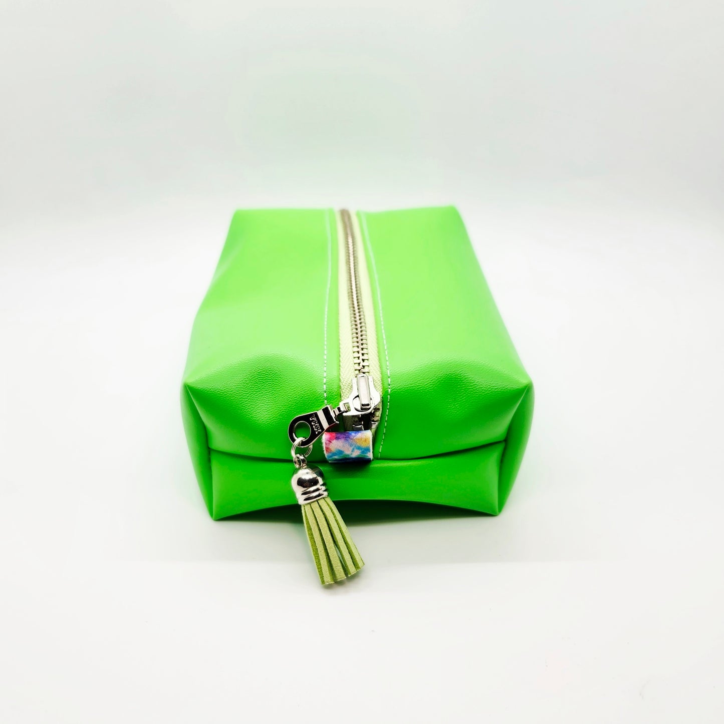 Small Vegan Leather Boxy Corner Zippered Bag, Neon Edition