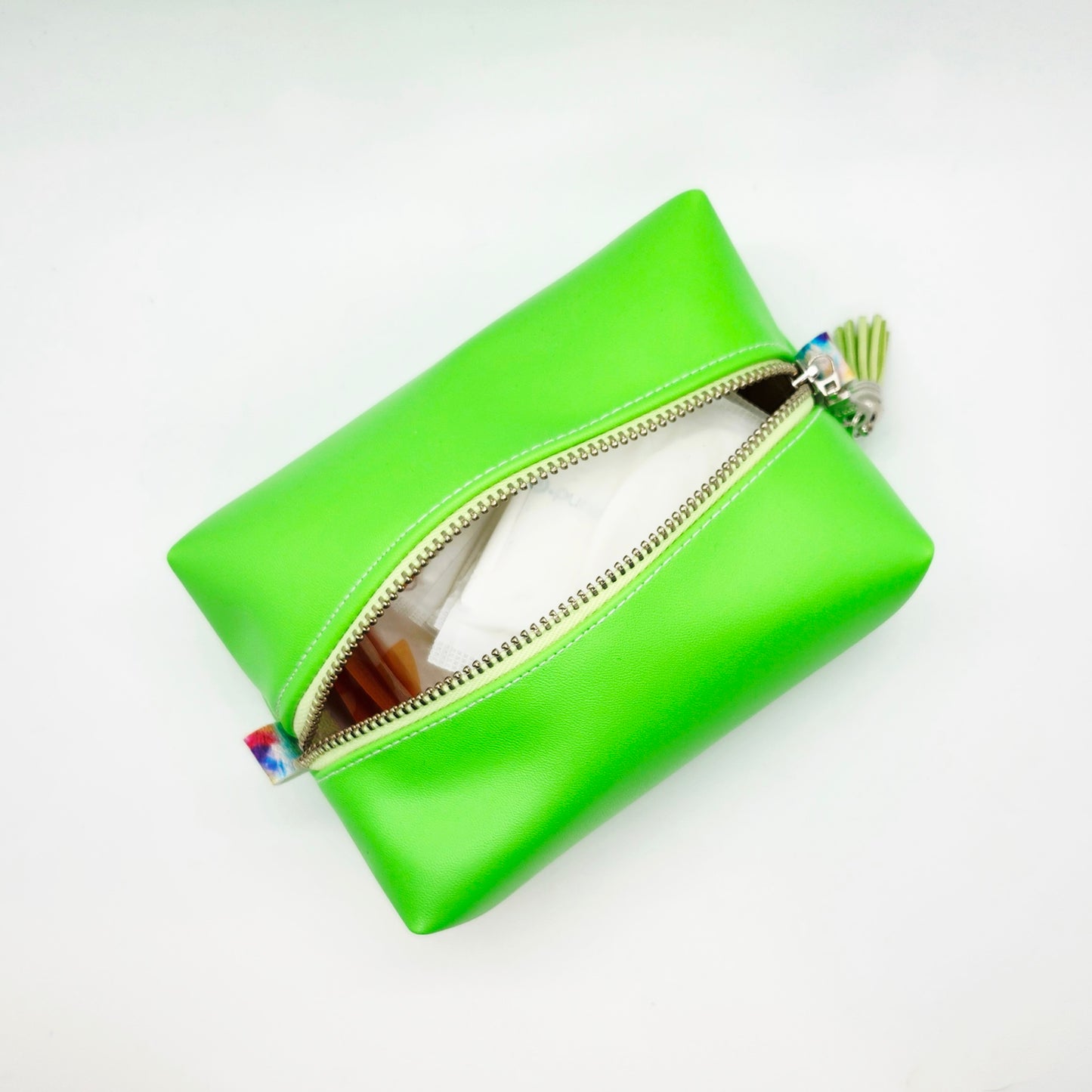 Small Vegan Leather Boxy Corner Zippered Bag, Neon Edition