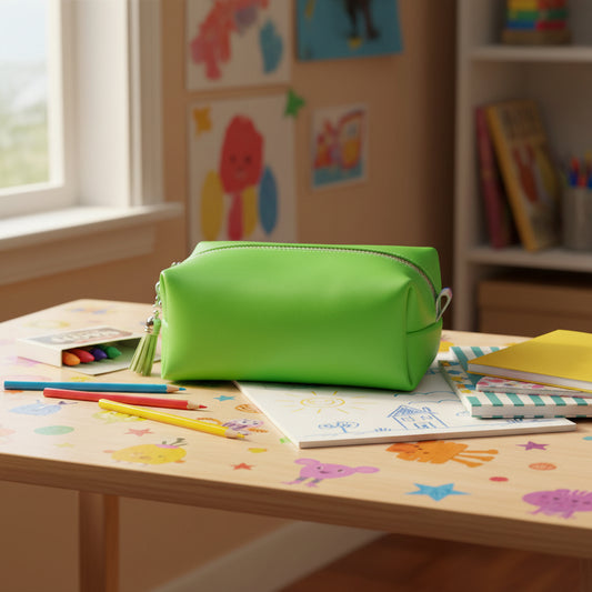 Small Vegan Leather Boxy Corner Zippered Bag, Neon Edition