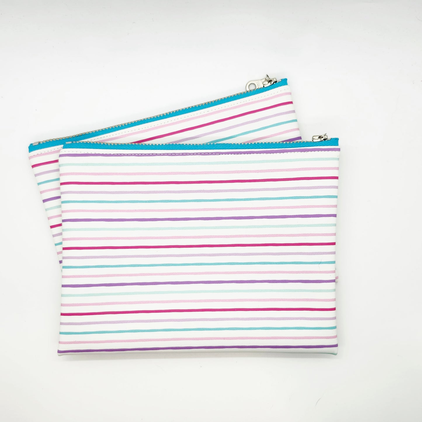 Smooth Faux Leather Flat Zip Bag, Striped Editions