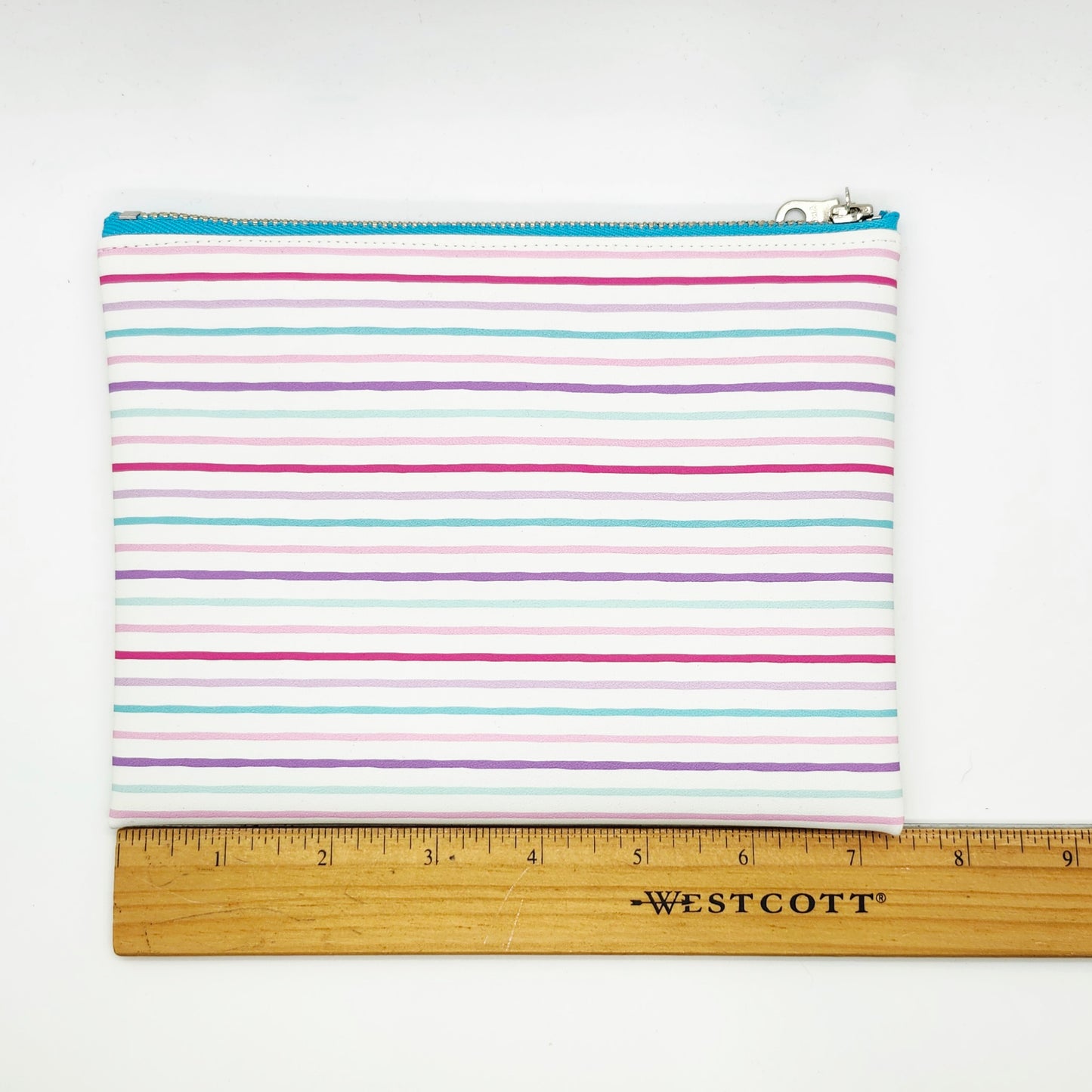Smooth Faux Leather Flat Zip Bag, Striped Editions
