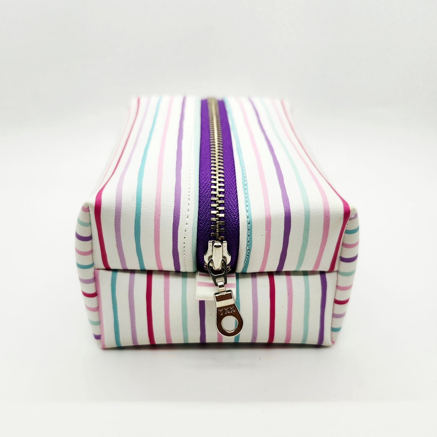Small Vegan Leather Boxy Corner Zippered Bag, Striped Edition