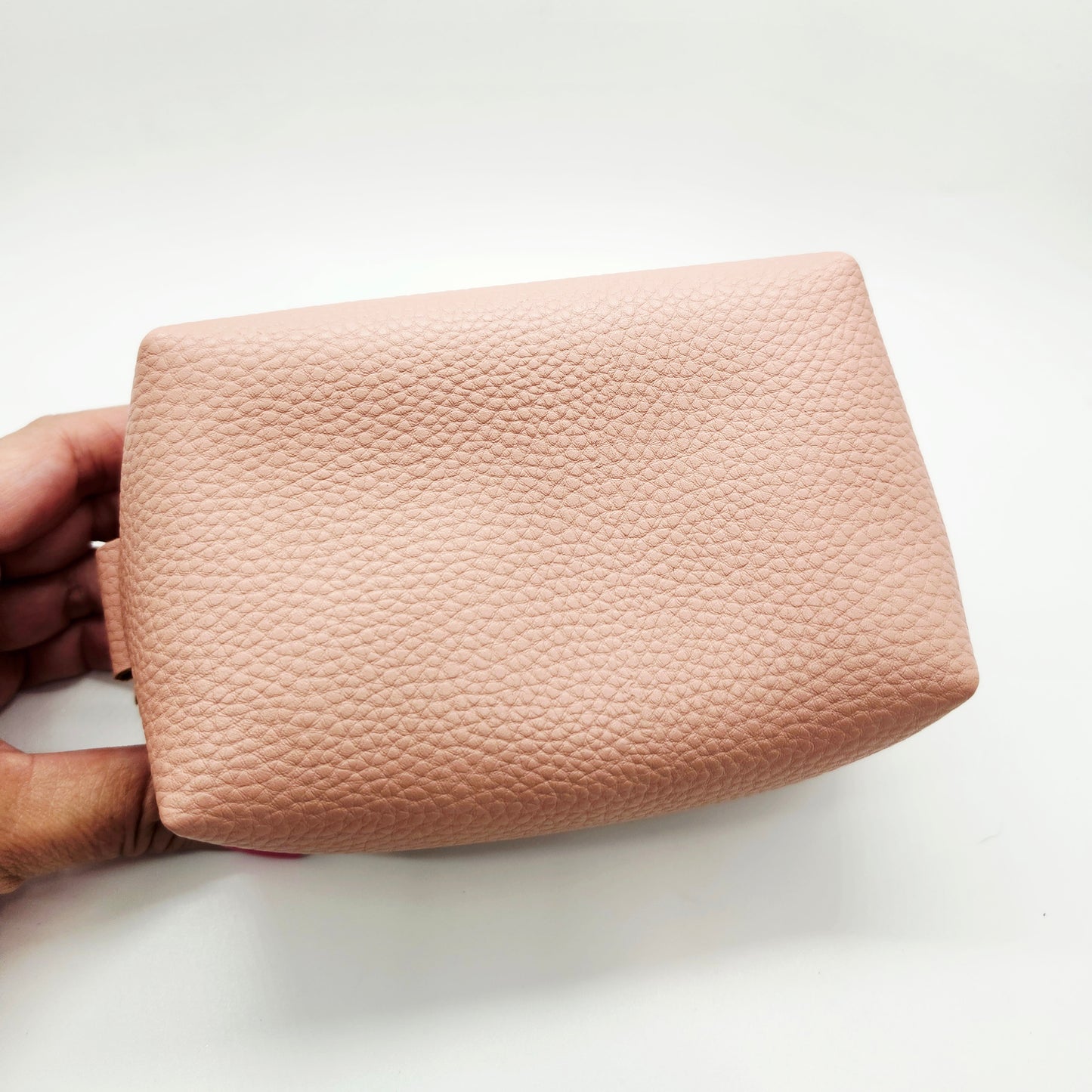 Dusty Rose Small Vegan Pebbled Leather Boxy Corner Zippered Bag