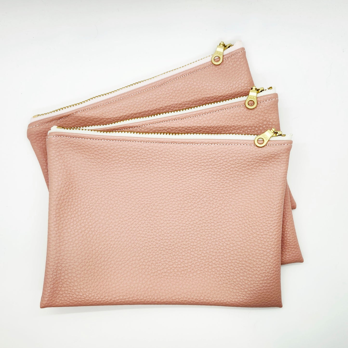 Dusty Rose Pebbled Faux Leather Flat Zip Bag