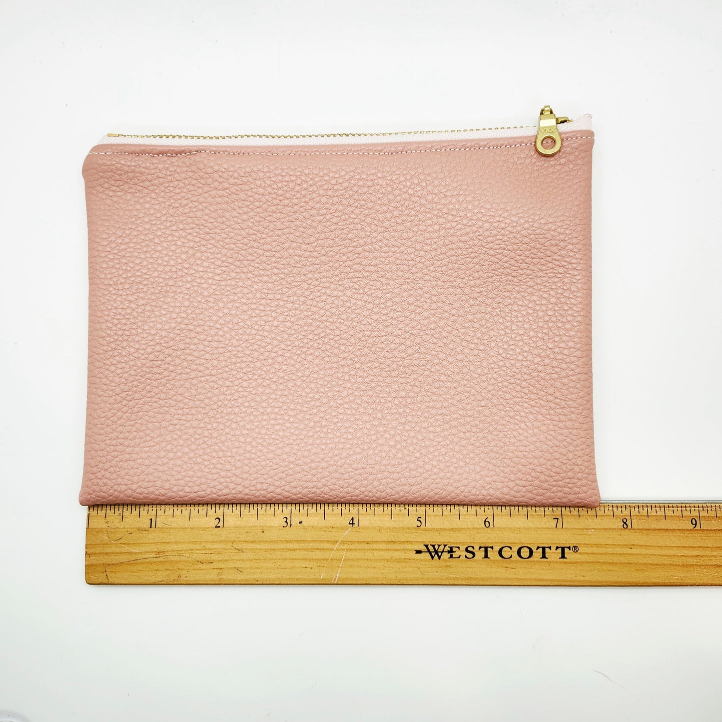 Dusty Rose Pebbled Faux Leather Flat Zip Bag