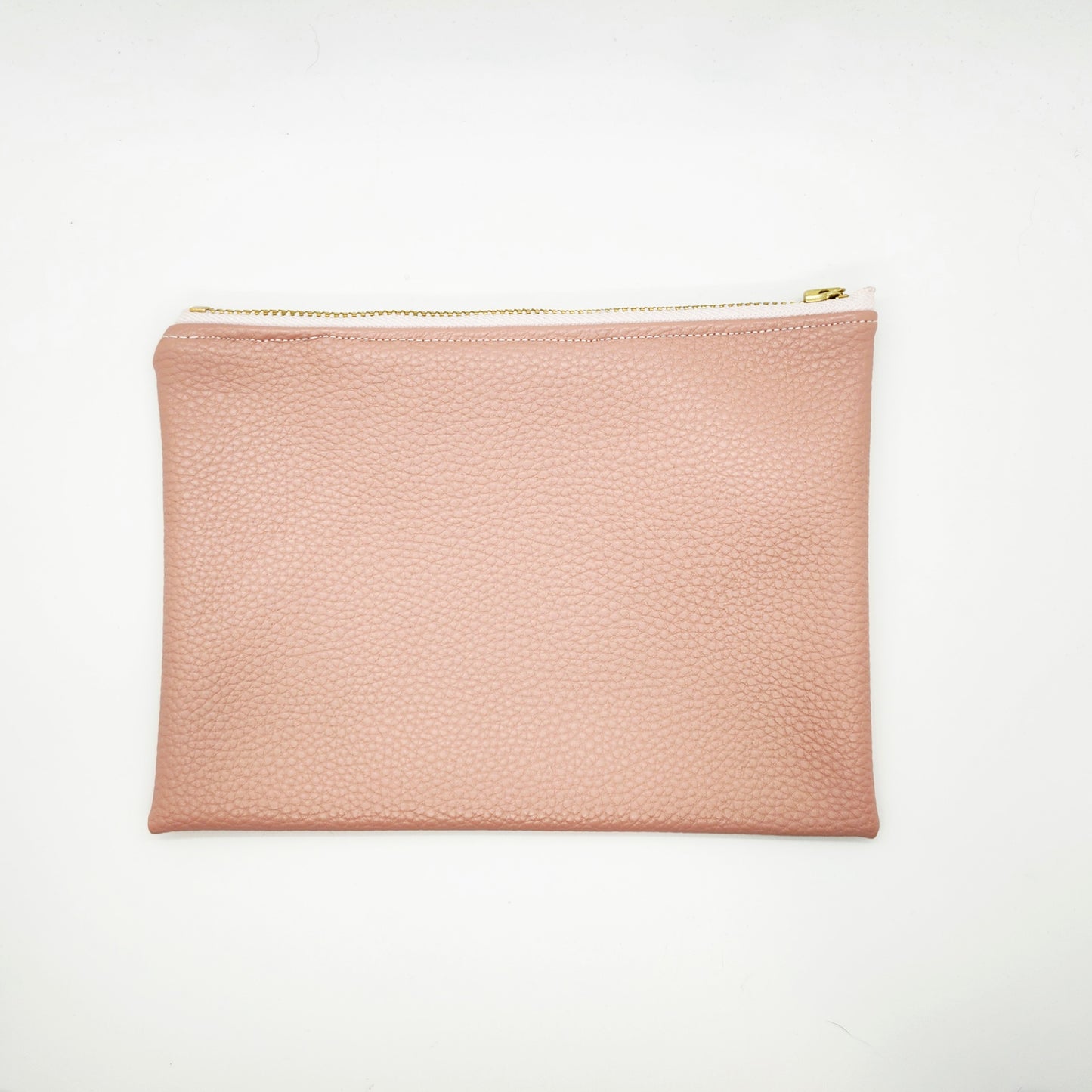 Dusty Rose Pebbled Faux Leather Flat Zip Bag